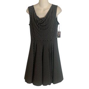 Valerie Bertinelli Black &  White Polka Dot Cowl Neck Dress Sz 10 NWT